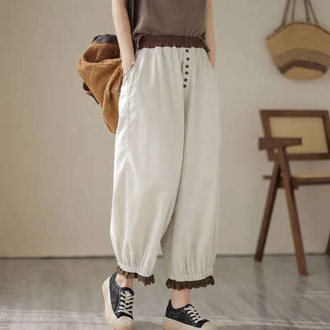 [코코에보니]린넨 배색와이드밴딩팬츠 빅사이즈여성의류/PT-839