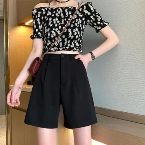 검정반바지 여름 여름정장바지 팬츠 바지 반바지 하이