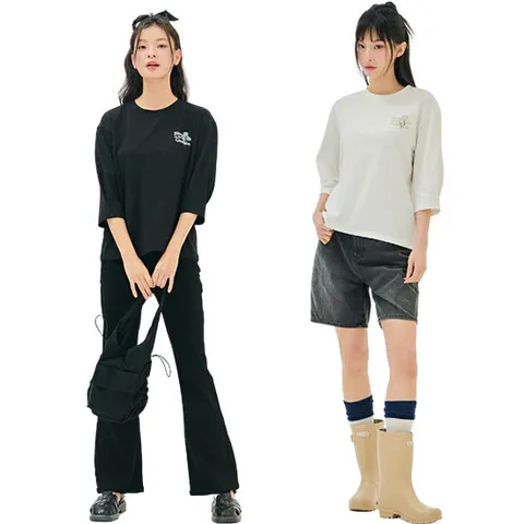 [체이스컬트] 여성 플라워 프린팅 7부 티셔츠 3컬러