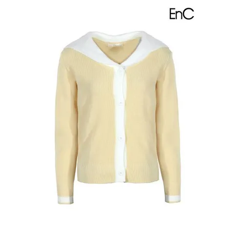 [이앤씨]EnC 옐로우 세일러 카라배색 니트가디건 EnCK31202B