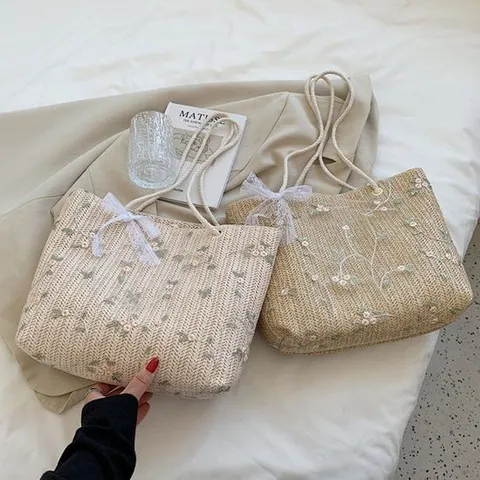여성 여름 가벼운 핸드 쇼퍼 가방 예쁜 라탄 숄더 백