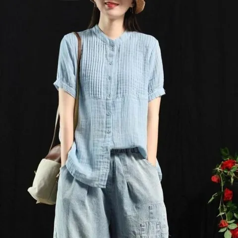 블라우스 면 루즈핏 하이넥 오버핏 신상 반팔 여름