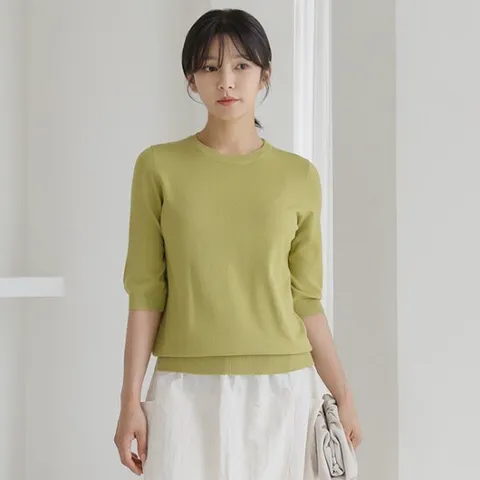 [바네사빈] [11컬러]여름소재 베이직 7부 라운드 니트 v00607
