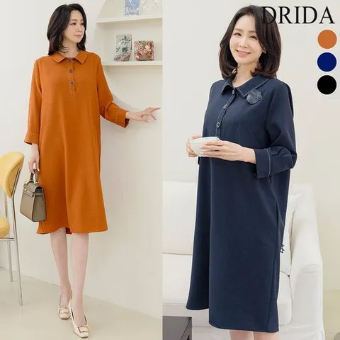 [드리다]엄마옷  여성 봄 가을 간절기 반오픈 카라 정장 빅사이즈 원피스 40-50대 중년여성 출근룩 상