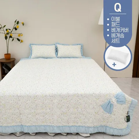 뱀부 시어서커 여름 이불 차렵 침구 패드세트 Q (베개솜포함)