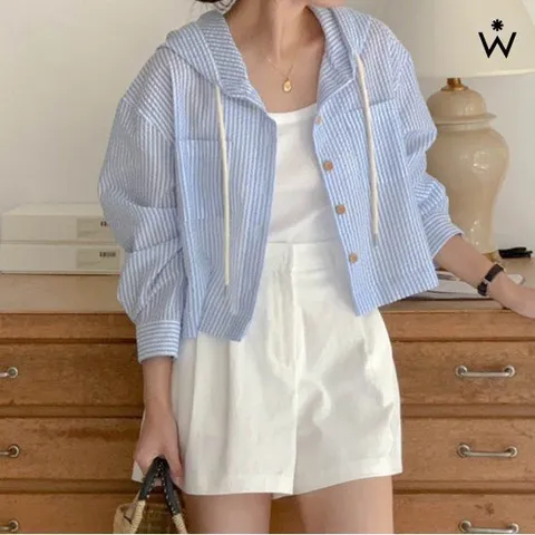 [위시드]스트라이프 후드넥 셔츠 (WIBABL027)