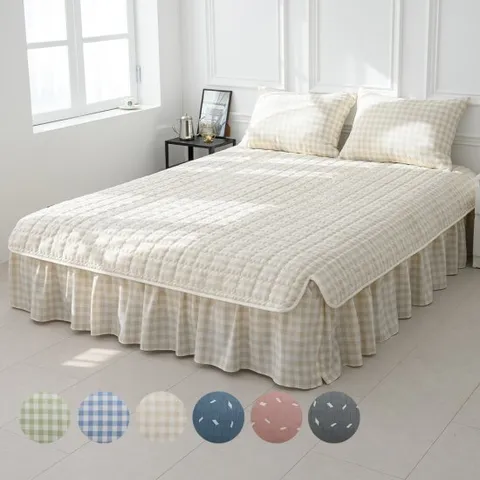 깅엄체크 날개 침대커버 퀸(Q)