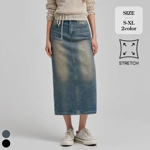 포레스트핏 여성 스판 밴딩 뒷트임 데님 스커트 (Q1)