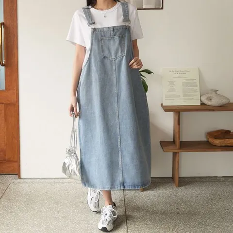 [하늘바라기]러비 포켓 데님 멜빵 원피스