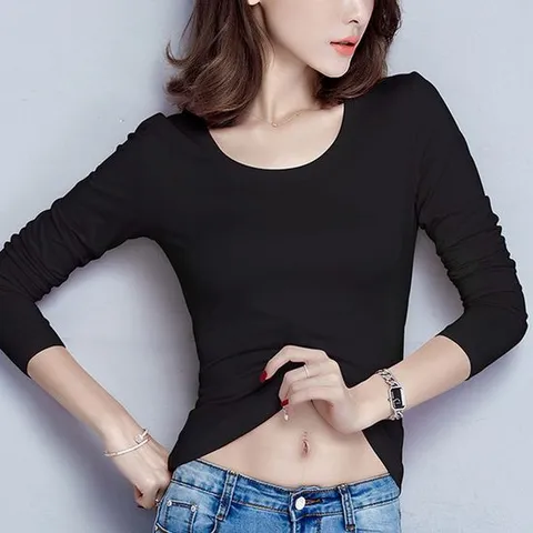 여자 가을 봄 기본티 스판 라운드넥 레이어드 이너티