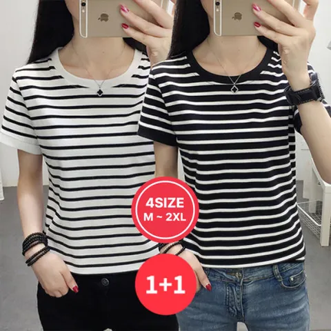 나바바 /  1 + 1상품  데일리 스트라이프 반팔 티셔츠 NT1471/ 2color/ 4사이즈