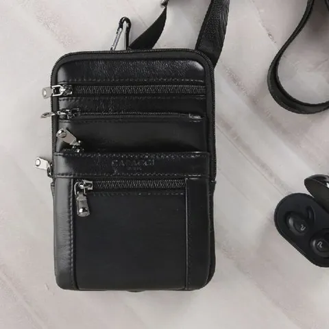 남성용 고급 가죽 블랙 브라운 핸드폰가방