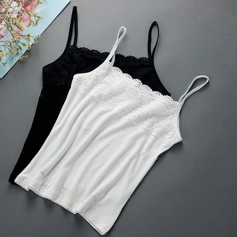 레이스 끈나시 면 이너나시 탑 민소매티 슬리브리스