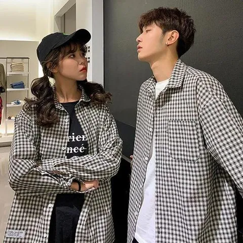 [라일리] Rly 1컬러 남녀공용 커플룩 시밀러룩 체크패턴 셔츠 남