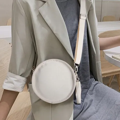 여자 심플 베이직 데일리룩 캔버스 미니 탬버린백