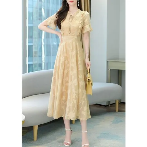 여성 여름 프릴소매 반팔 쉬폰 슬림 원피스