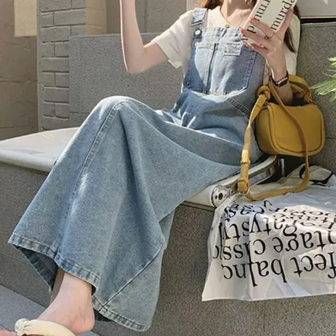 데님 멜빵치마 롱 원피스