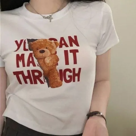 반팔티셔츠 베어 여성 반팔티 라운드티 크롭 여자 바팔 티셔츠