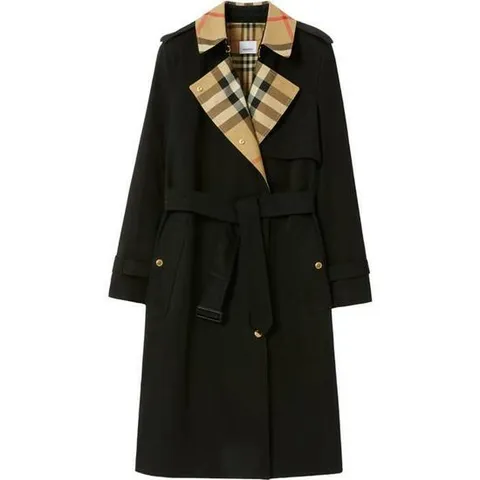 (명품) 버버리 롱 체크 칼라 개버딘 트렌치코트 807