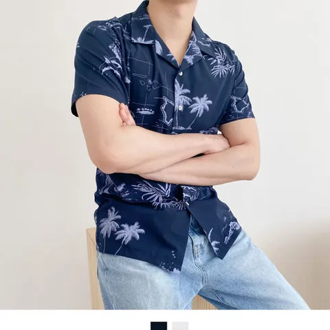 커플 시밀러룩 하와이안 셔츠 남성 캐주얼 반팔 야자수