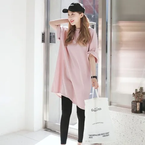 맨투맨티셔츠 파스텔 핑크 루즈핏 반팔 티셔츠