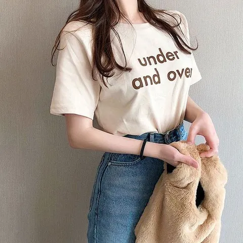 여자맨투맨 여자 레터링 포인트 라운드 여름 반팔 데일리 티셔츠