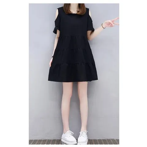 여자 블랙 오픈숄더 미니 반팔 원피스 여름 데이트룩