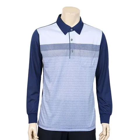 네이비 바탕 배색 줄무늬 40대 50대 남성 봄티셔츠