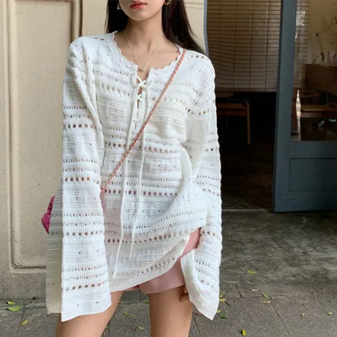 [아리엘스타일]포인트있는 봄캐주얼룩 알루피펀칭니트