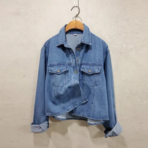 미즈큐즈 / 세미 크롭 포켓 봄 데님 자켓 청남방