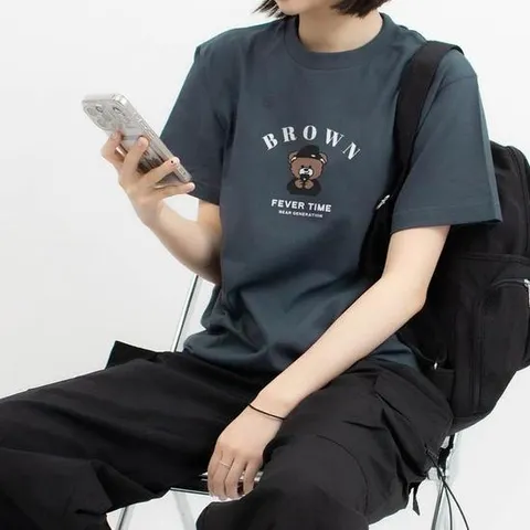 [험블] 곰돌이 여성 프린팅 오버핏 면 라운드 반팔티