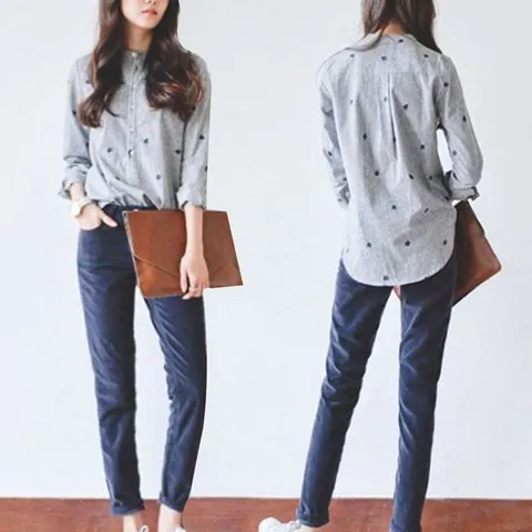 여름맨투맨 자수 포인트 깔끔 단정한 데일리룩 캐주얼 여자 셔츠