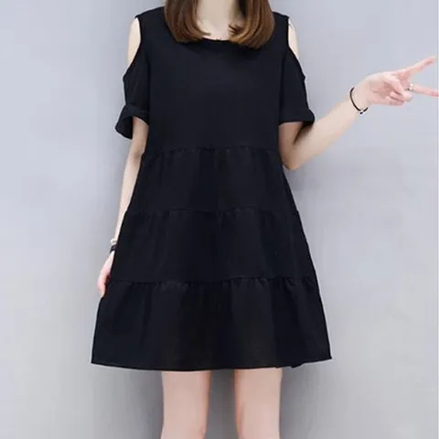 귀여운 스타일 오픈 숄더 여성 미니원피스 블랙