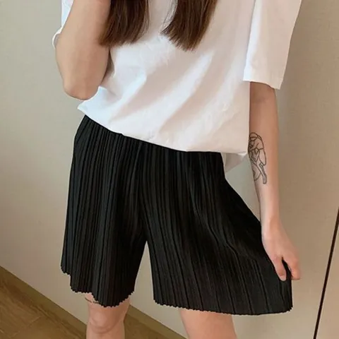 플리츠 허리밴딩 긴바지 반바지 세트 스판 데일리