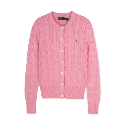 폴로랄프로렌 여성 로고 케이블 핑크 가디건