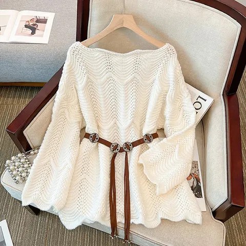 [아리엘스타일]여성스러운 루즈핏 류프펀칭니트탑