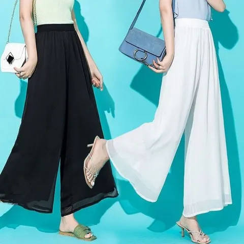 여성 쉬폰 소재 편안한 허리 밴딩 예쁜 통 넓은 바지