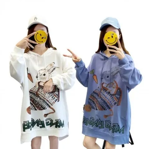 롱후드티 2색 래빗마크 후드 후드티 롱 루즈핏 프리사이즈 롱후