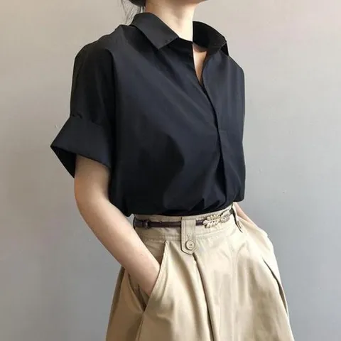 [프로셀러] 3컬러 심플 데일리 루즈핏 셔츠 기본 V넥 블라우스