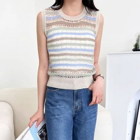 여성나시티 시원 여름 베이직 뽀얌 나시 여자니트나시 조끼 심플