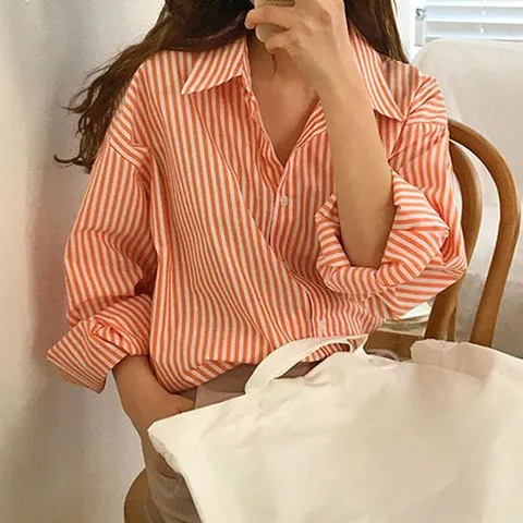 여자맨투맨 데일리 여성 상큼한 컬러 스트라이프 카라 셔츠 남방