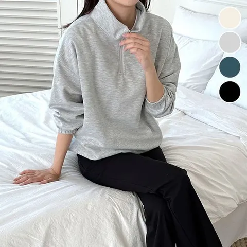 여성반팔티셔츠 여자맨투맨 간절기 기본스타일 반집업 허리손목