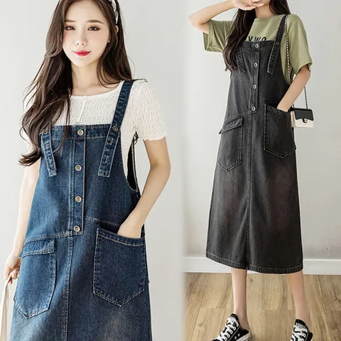 데님 멜빵 치마 원피스 데일리룩 청 스커트