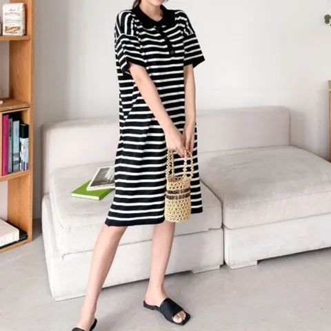 LND 베일리 카라 원피스 여성 봄 여름 빅사이즈 치마 반팔티 홈