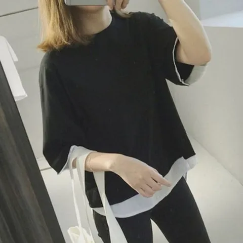 오오티디 사색 아사면반팔 레이어드 노브라티셔츠 기