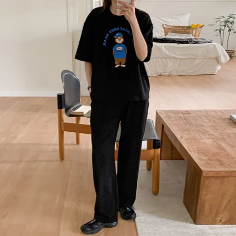 H스타일(SET)곰돌이세트 봄 여름 여성 트레이닝복세트 반팔