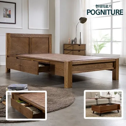 백만장자돌침대 [현대의료기] 황토숯 슈퍼싱글 흙침대+리프트업테이블+전용패드