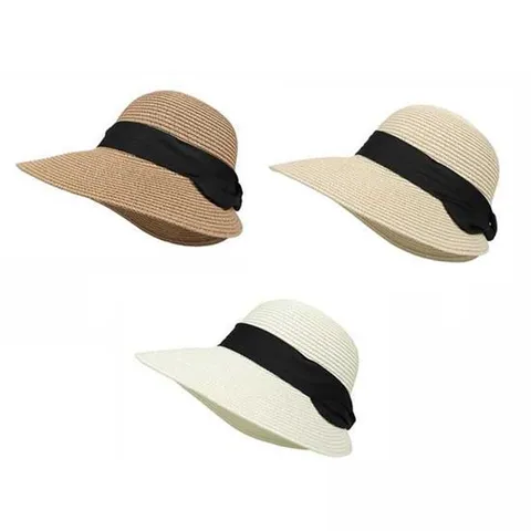 여성 블랙 스트랩 밀짚모자 1P 여름 왕골 라피아햇