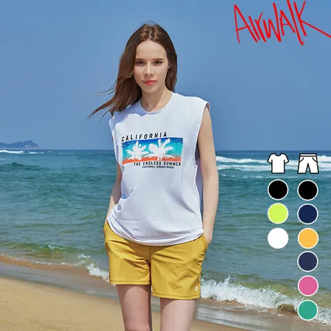 [에어워크]에어워크서프 여성래쉬가드세트 2피스 민소매티 보드