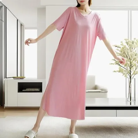 쿨링원피스 아이스 시원한 스판 플리츠 V넥 롱 원피스 빅사이즈 여름잠옷